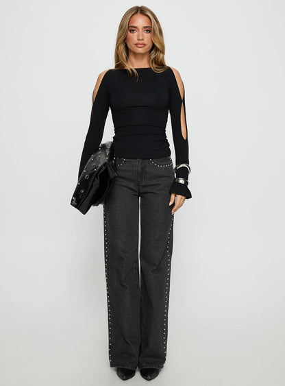 Mariko Side Split Long Sleeve Top Black