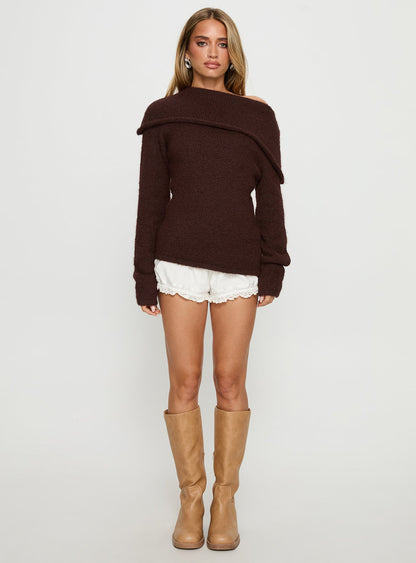Kinslea Off Shoulder Knit Sweater Brown