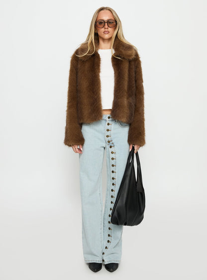 Dawnn Faux Fur Jacket Brown