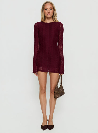 Delandra Long Sleeve Textured Playsuit Red
