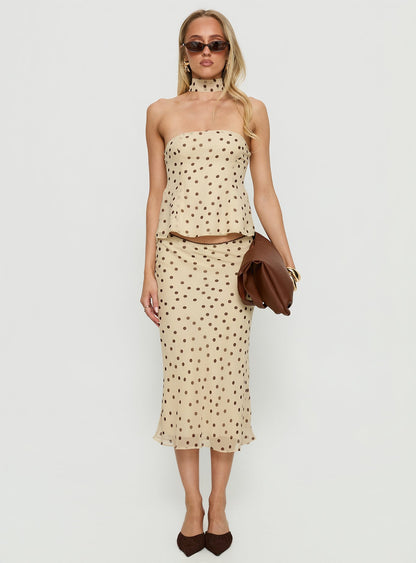 Sydni Midi Bias Cut Skirt Yellow / Chocolate Polka