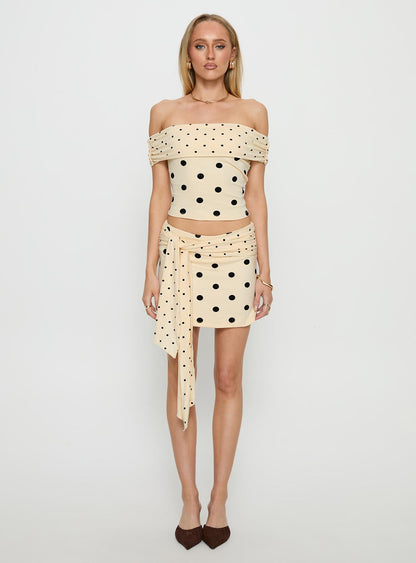 Porzia Wrap Detail Mini Skirt Cream / Polka Dot