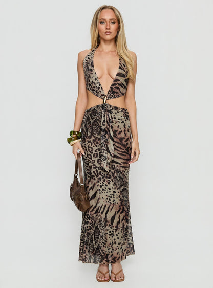 Karlita Halter Cut Out Maxi Dress Leopard