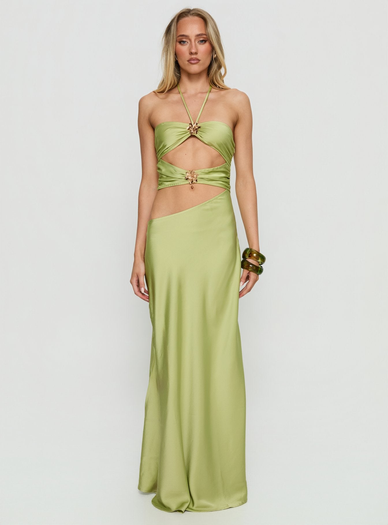 Morissa Halter Cut Out Maxi Dress Green
