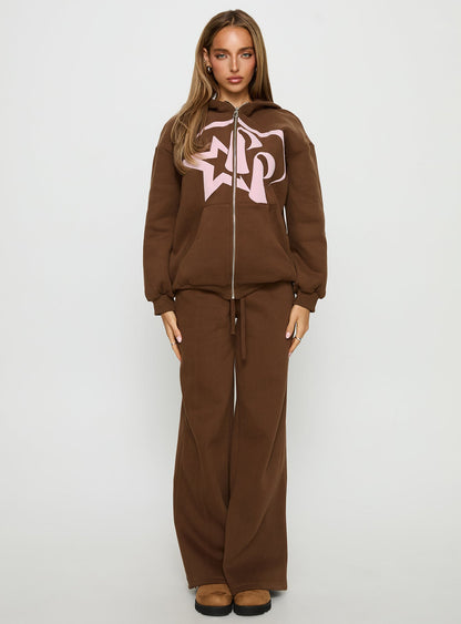 Princess Polly Stargirl Zip Through Jumper Brown