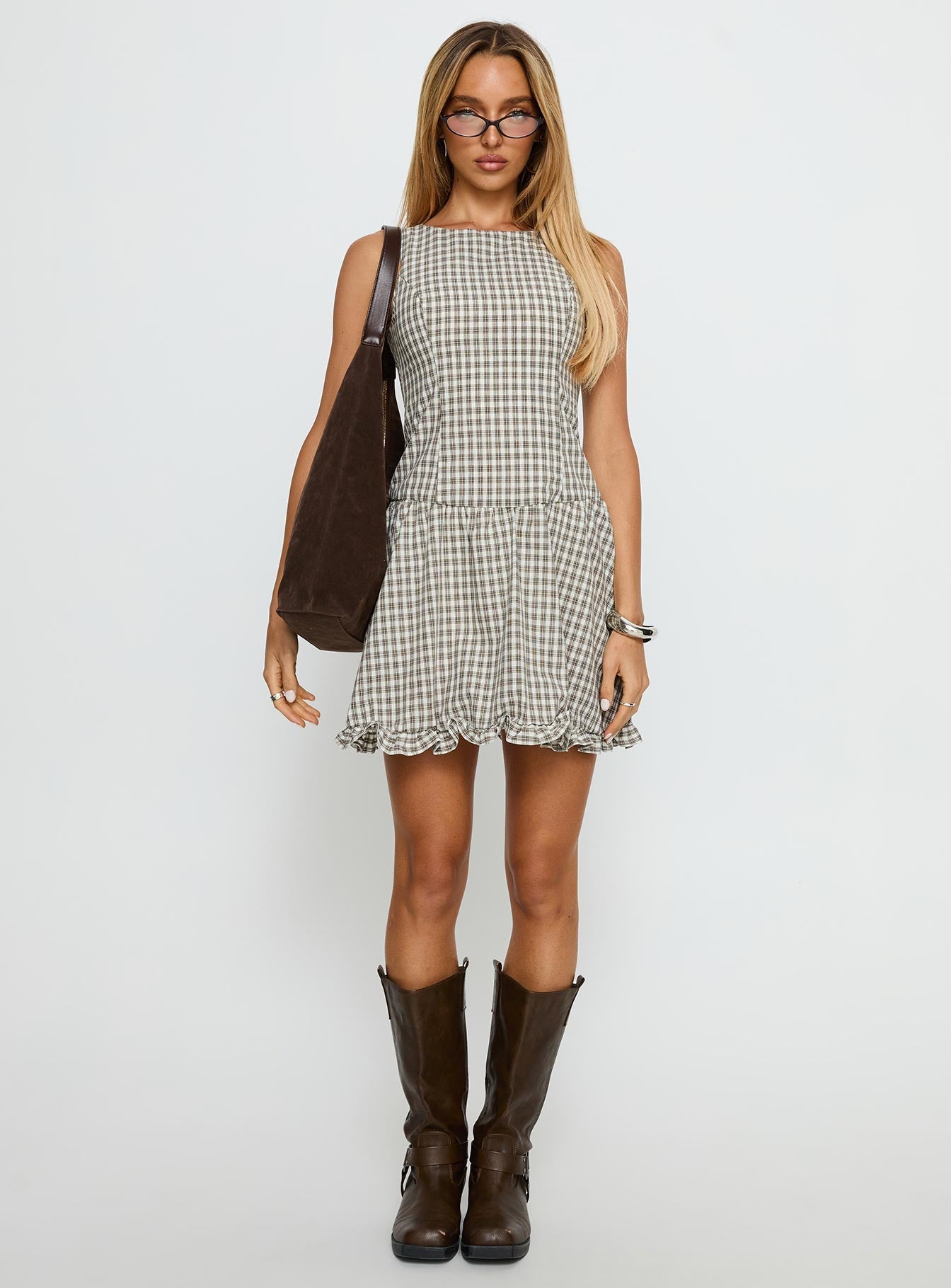 Isidra Drop Waist Playsuit Grey Check