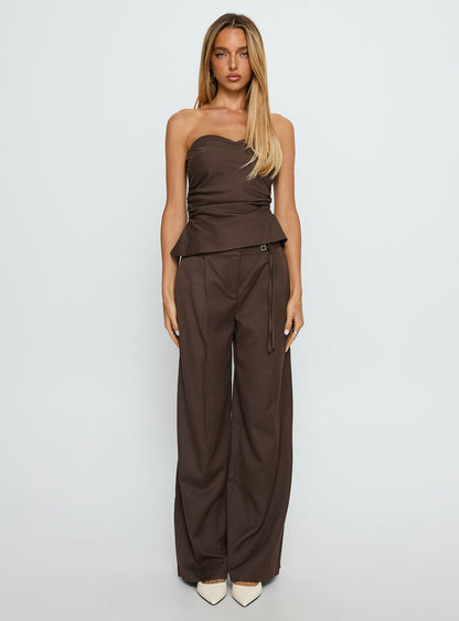 Natilee Relaxed Tailored Pants Brown Pinstripe