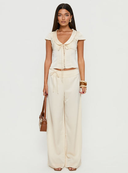 Aubrette Satin Tie Pants Cream