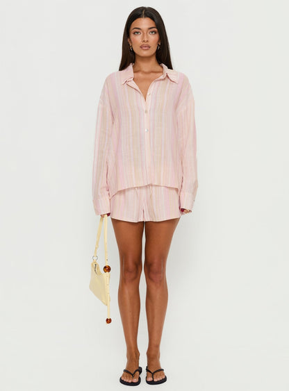 Opheliah Long Sleeve Oversized Top Pink Stripe