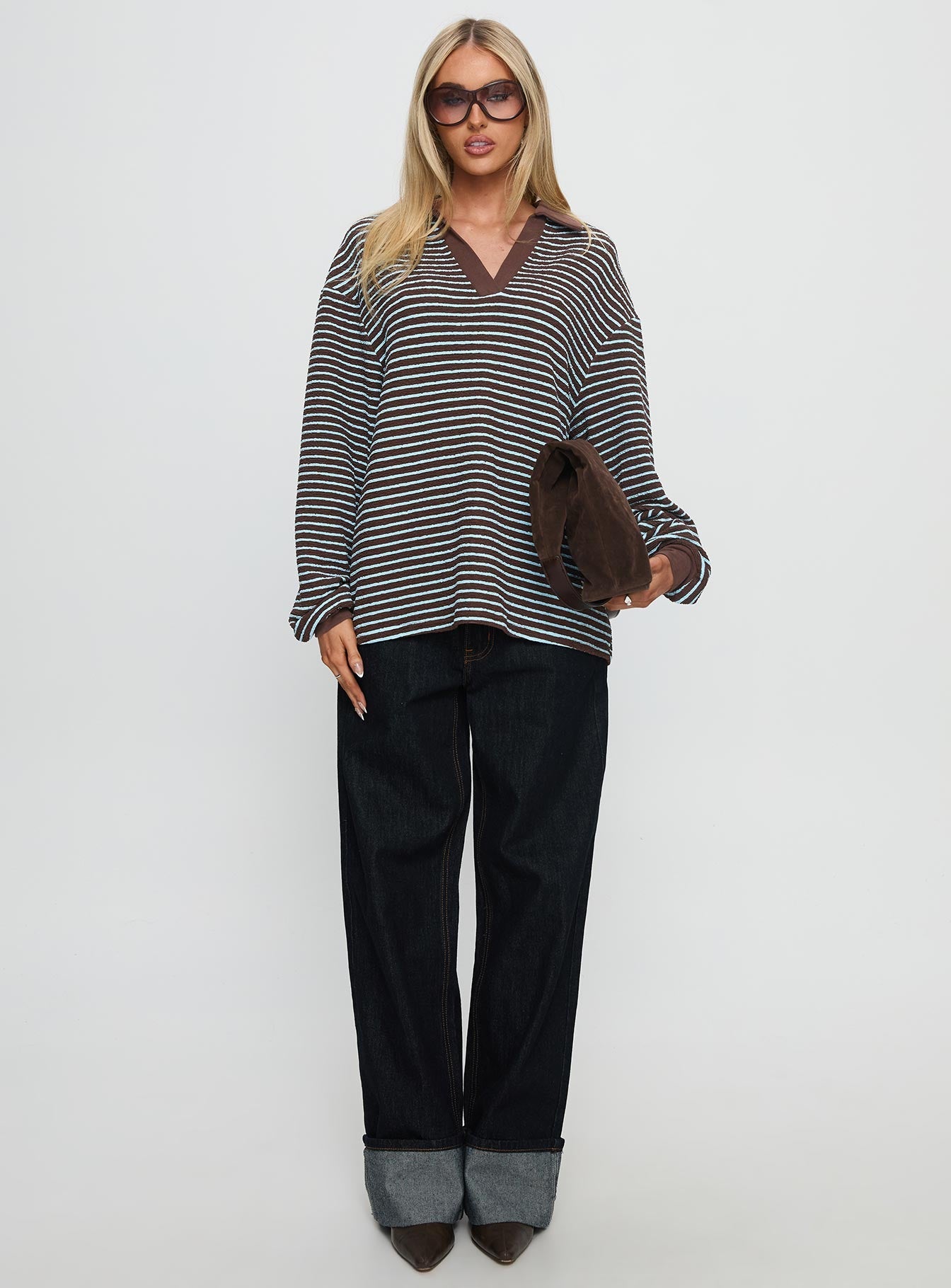 Rigbys Collared Jumper Brown / Blue Stripe