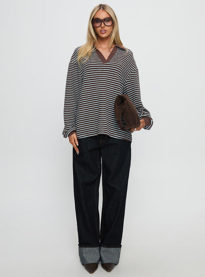 Rigbys Collared Jumper Brown / Blue Stripe
