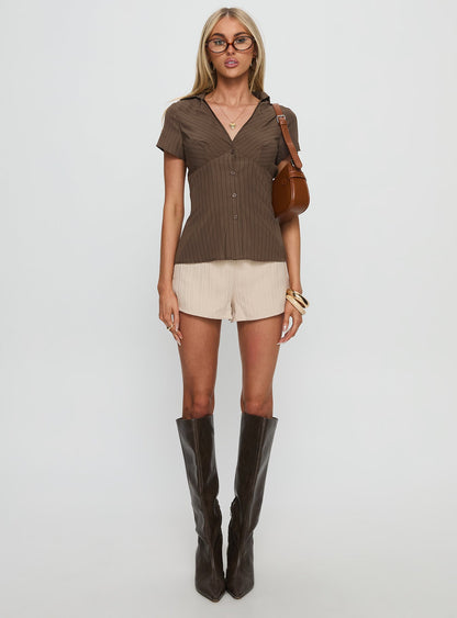 Life Begins Short Sleeve Top Brown Stripe