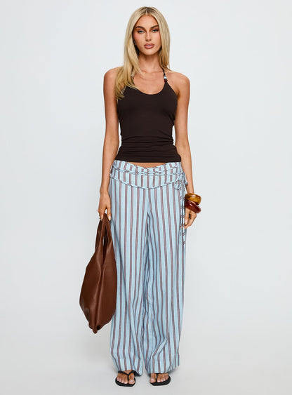 Silver Moon Linen Blend Tie Pants Blue / Maroon Stripe