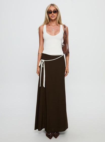 Keirah Contrast Wrap Maxi Skirt Chocolate / White