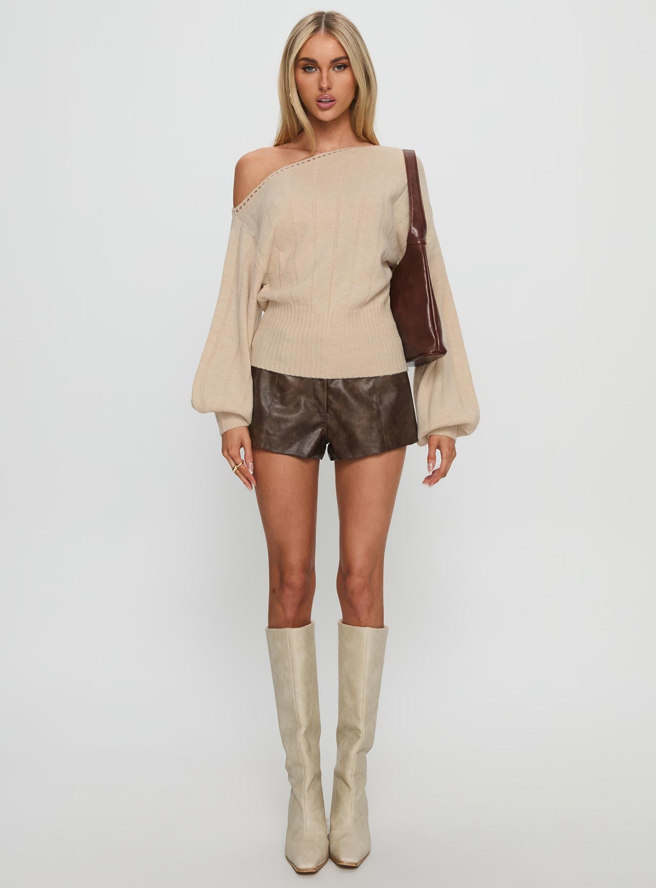 Jackeline Off Shoulder Rib Jumper Cream