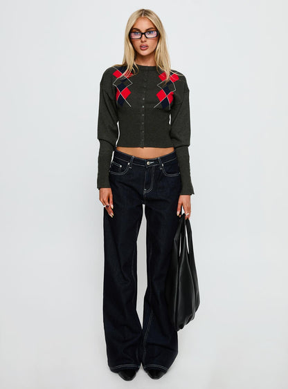 Head In The Clouds Knit Cardigan Grey Argyle