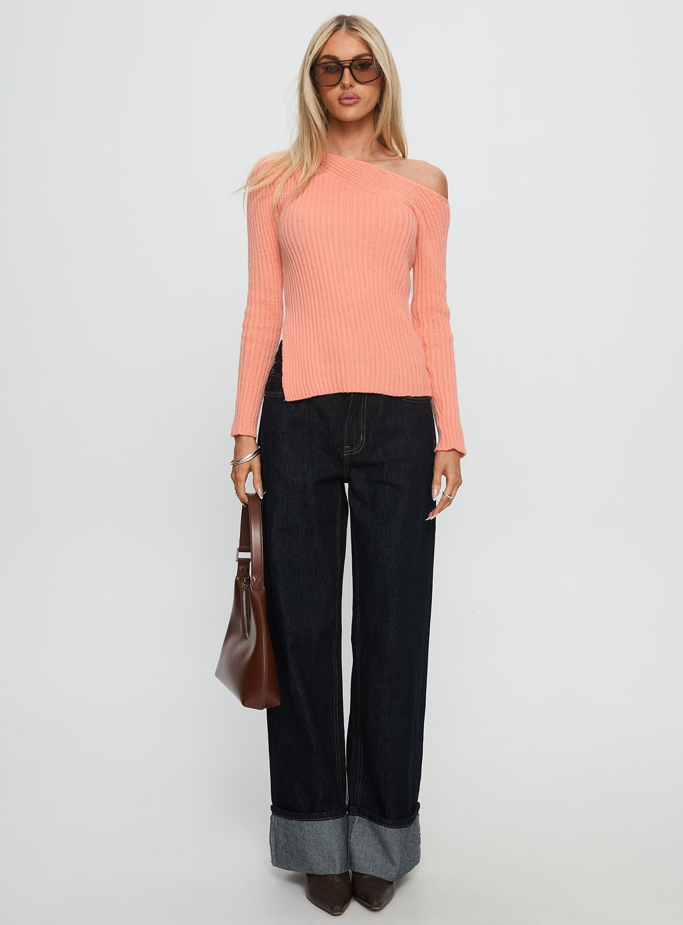 Exquisite Off Shoulder Knit Sweater Orange