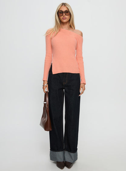 Exquisite Off Shoulder Knit Sweater Orange