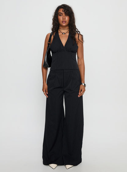 All She Wrote Halter Tailored Set Navy Stripe