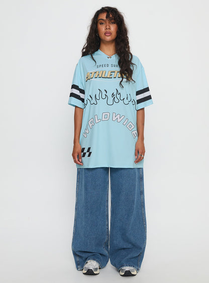 Moto Speedster Oversized Graphic Top Blue