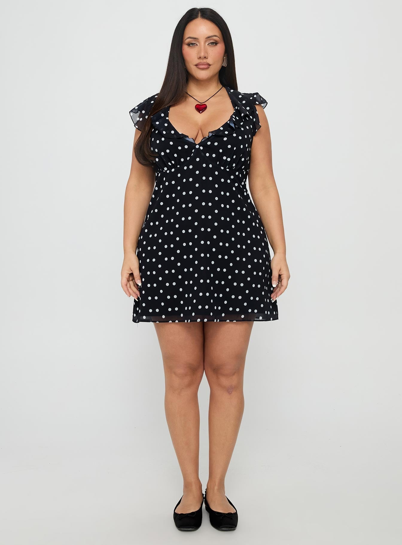 I Guess So Mini Dress Black Polka Dot Curve