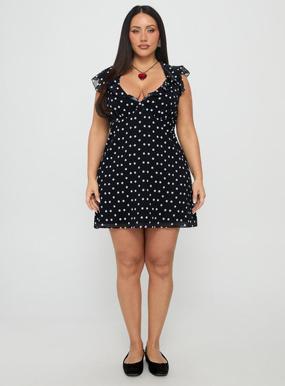 I Guess So Mini Dress Black Polka Dot Curve