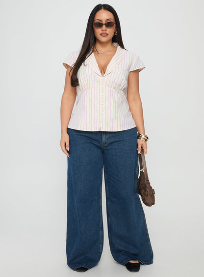 Ellis Island Collared Top Pink Stripe Curve