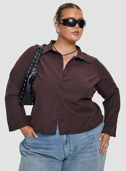 Anni Pinstripe Shirt Brown Curve