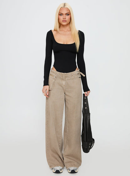 All Tied Up Long Sleeve Bodysuit Black