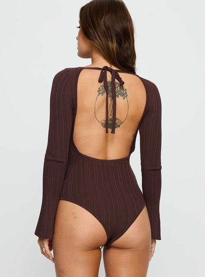 Mayok Long Sleeve Bodysuit Brown