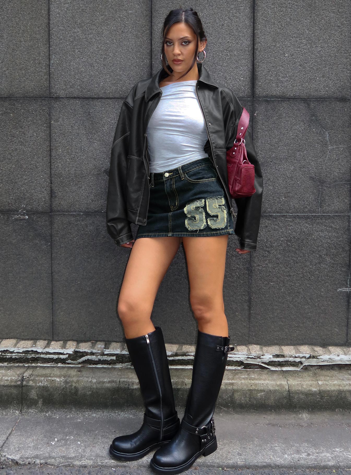 Standout Patch Detail Denim Skort Blue