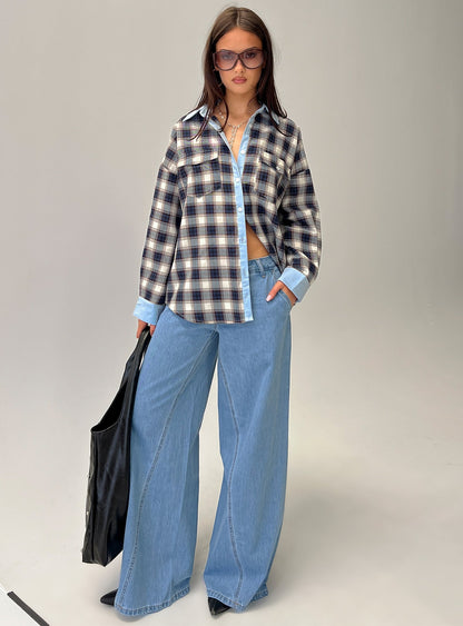 Walda Contrast Flannel Shirt Blue Check