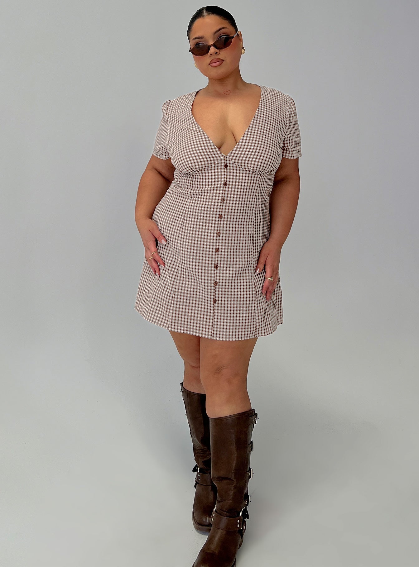 Loveliness Playsuit Brown Check Curve