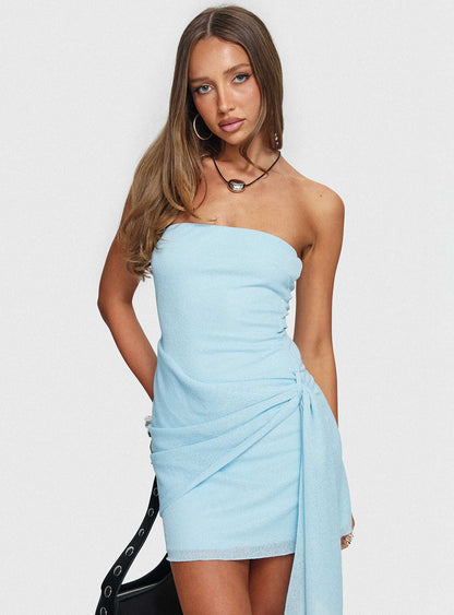 Avarie Strapless Drape Mini Dress Blue