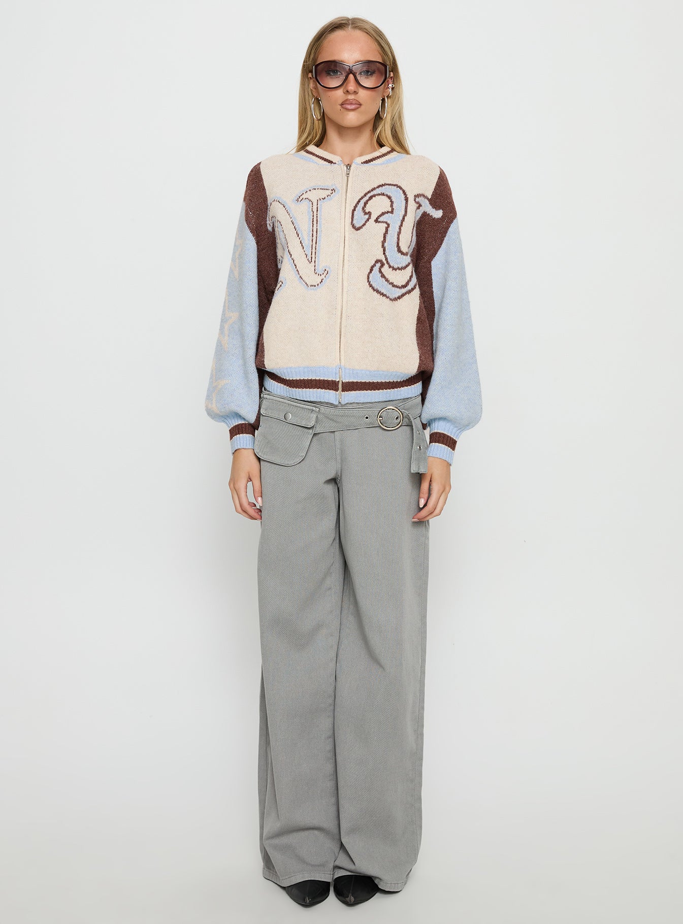 Brandyce Graphic Knit Jacket Blue / Chocolate