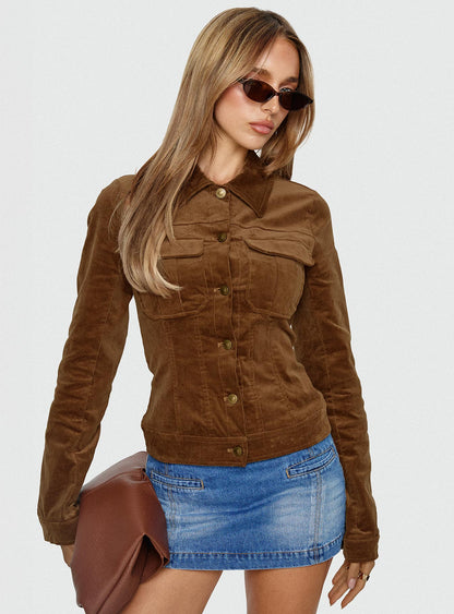 Jadeann Cord Fitted Jacket Brown