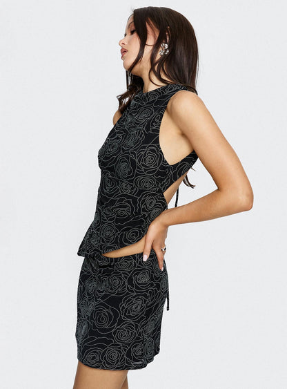 Forget Me Diamonte Mini Skirt Black