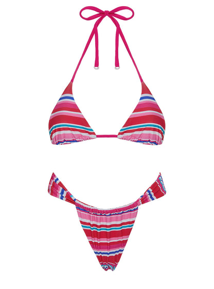 Summer Season Ruched Side Bikini Bottoms Pink / Blue Stripe