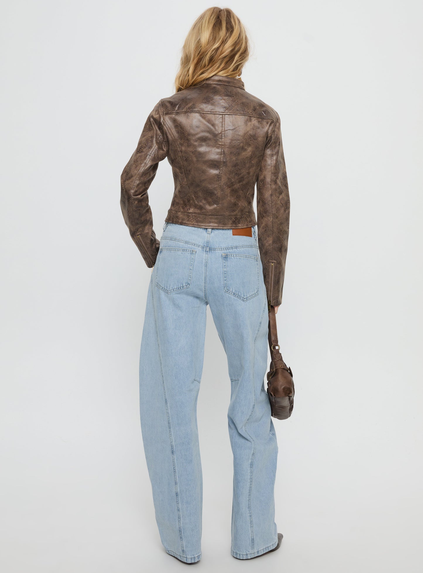 Lost Track Mid Rise Barrel Leg Jeans Ice Wash