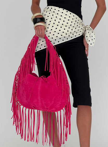 Currents Faux Suede Tassel Shoulder Bag Pink