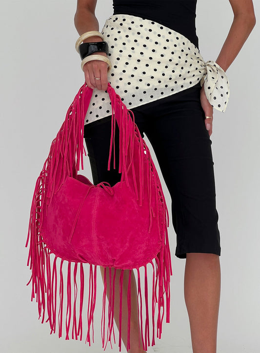 Currents Faux Suede Tassel Shoulder Bag Pink